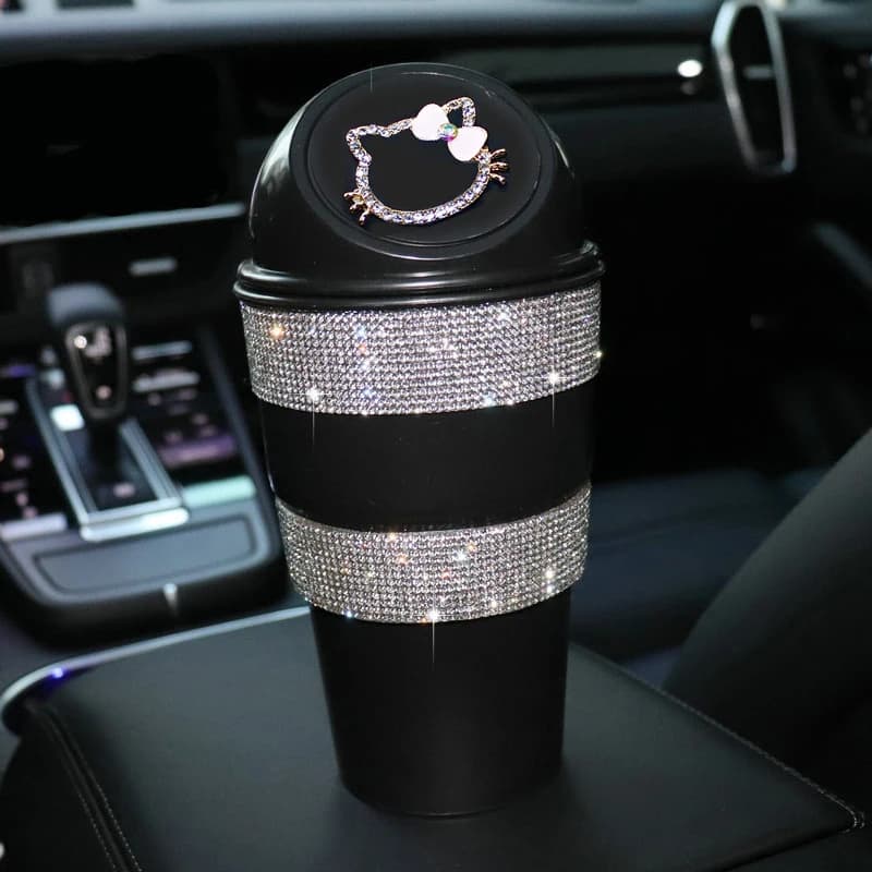 Simpatico cartone animato diamante Auto cestino Mini Auto bidone della spazzatura Bling bidoni della spazzatura supporto per Auto ufficio Home Press-Top deposito rifiuti