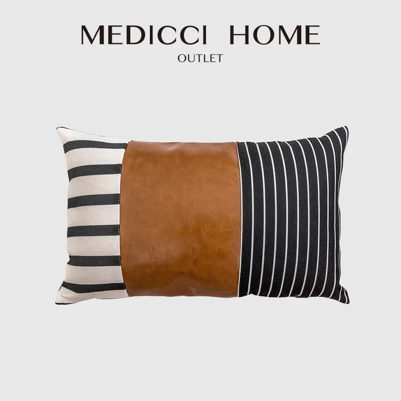 Medicci Home Boho Fodera per cuscino lombare in pelle di cotone Splicing Soggiorno Camera da letto Divano Federa per cuscino rettangolare a strisce 30x50 cm
