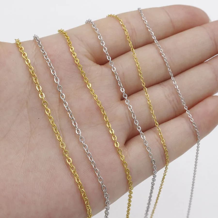50pcs 304 Stainless Steel 1 1.5 2mm Rolo Link Chain Necklace Gold Steel Tone 40 45 50 60CM Long Chain Lobster Clasp Necklace
