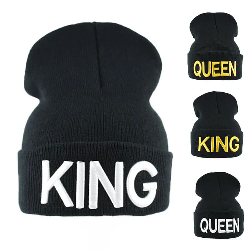 New Style KING Stretch Knit Hat QUEEN Embroidery Men And Women Couples Autumn Winter Warmth Beanies Skullies Skullcap Gorras