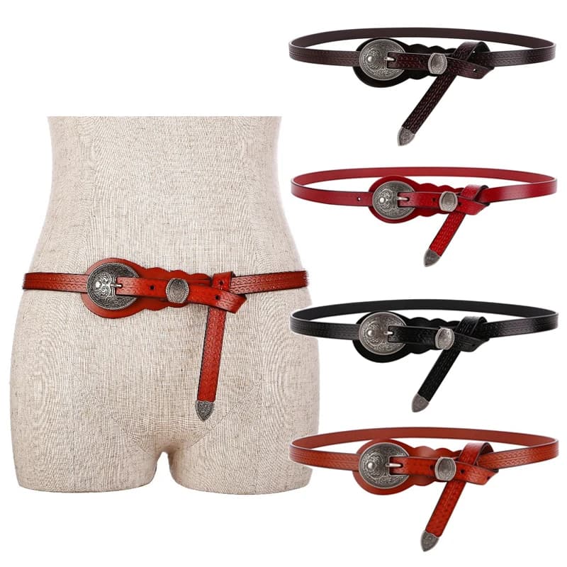 Cintura in vita con testa con fibbia in metallo vintage da donna Medeival Larp Accessorio per costume vichingo Fashon Cinghie sottili in vita curve per signora