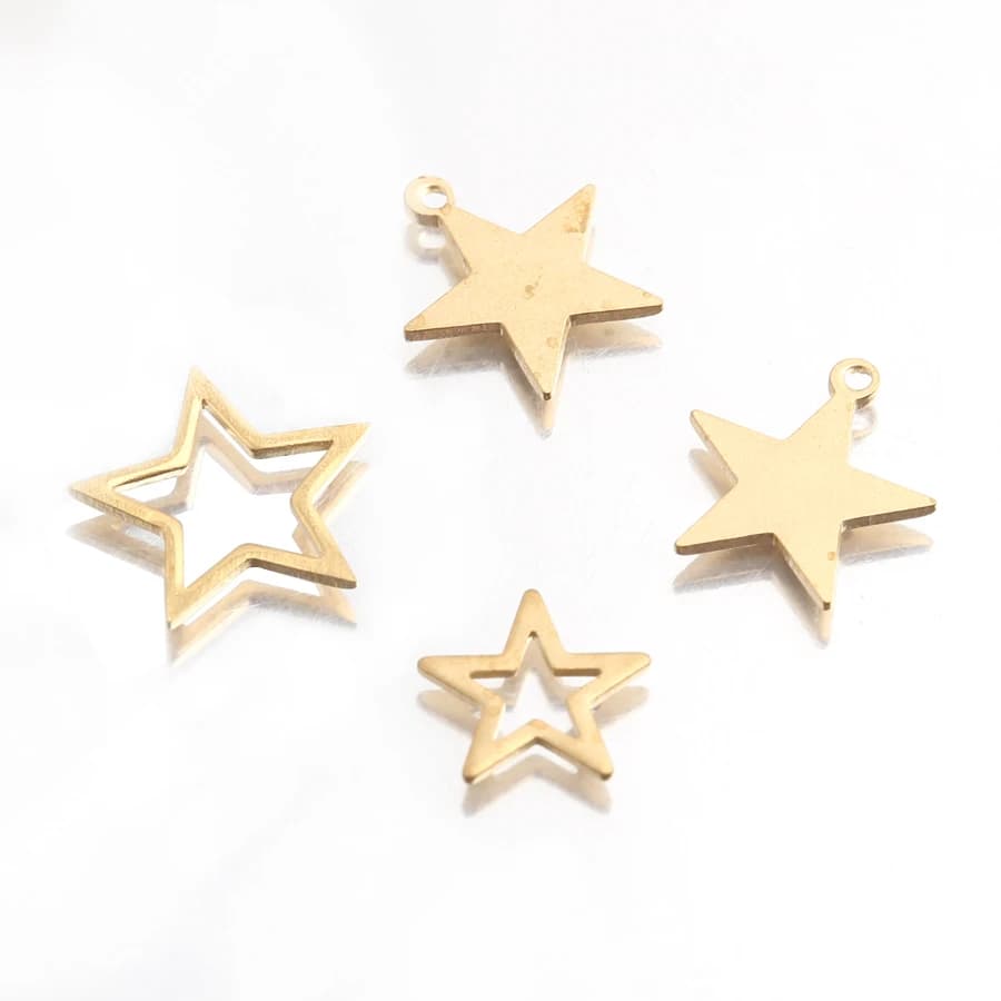 50 pz/lotto in ottone lucido piccolo stella fascino aperto stella s ciondolo fai da te per gioielli orecchini braccialetto collana che fa accessori all'ingrosso
