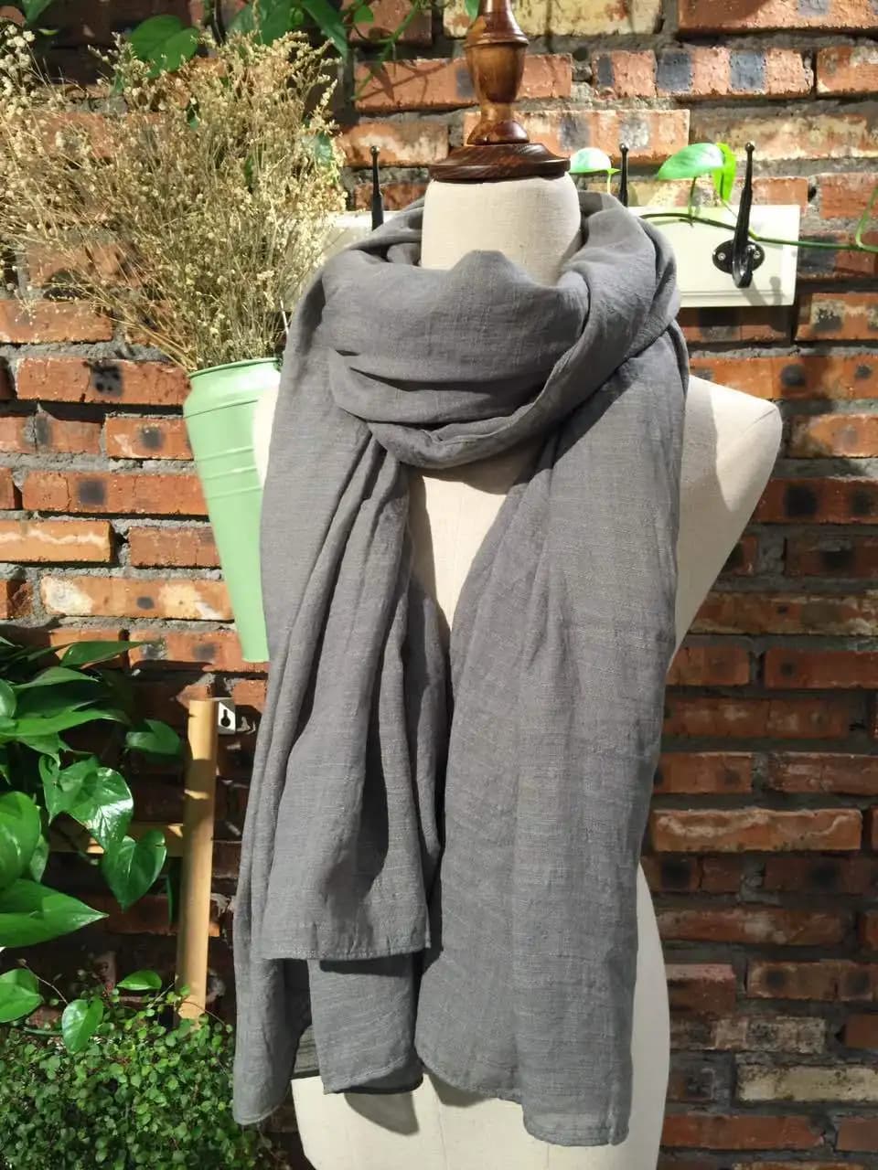 Autumn and Winter Cotton Solid Scarfs For Ladies 150*190 Cotton Hijab Scarf