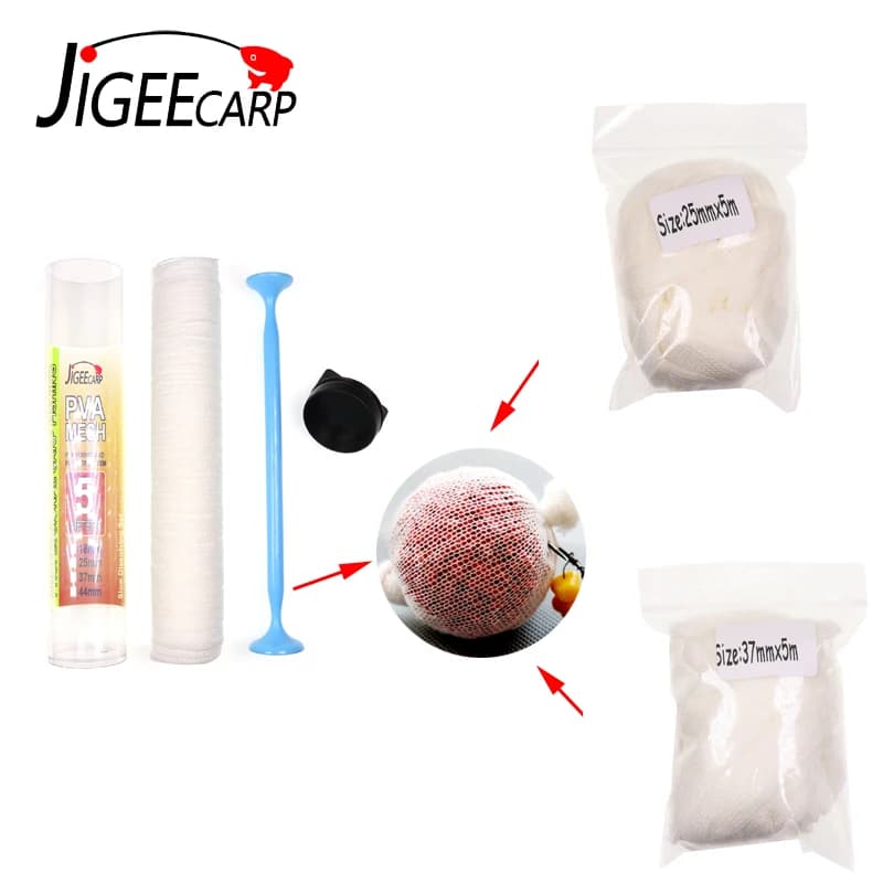 JIGEECARP Commercio All'ingrosso di Pesca Alla Carpa PVA Mesh Tubo e Riempire 25/37 millimetri Magazzino Pellet Boilie Esca Carpa Pastura Alimentatore sacchetti di rete
