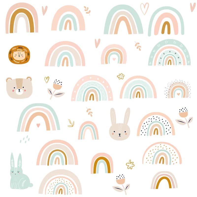 1x Cartoon Arch Rainbow adesivi murali fai da te per la cameretta dei bambini camera da letto Nursery Window Decor decalcomanie in PVC rimovibili pezzi per la casa murale
