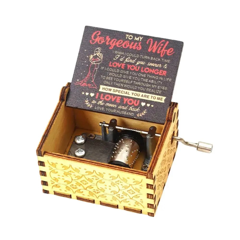 Carillon in legno per moglie, scatole musicali vintage incise al laser a manovella, regali per compleanni/San Valentino/ Ringraziamento