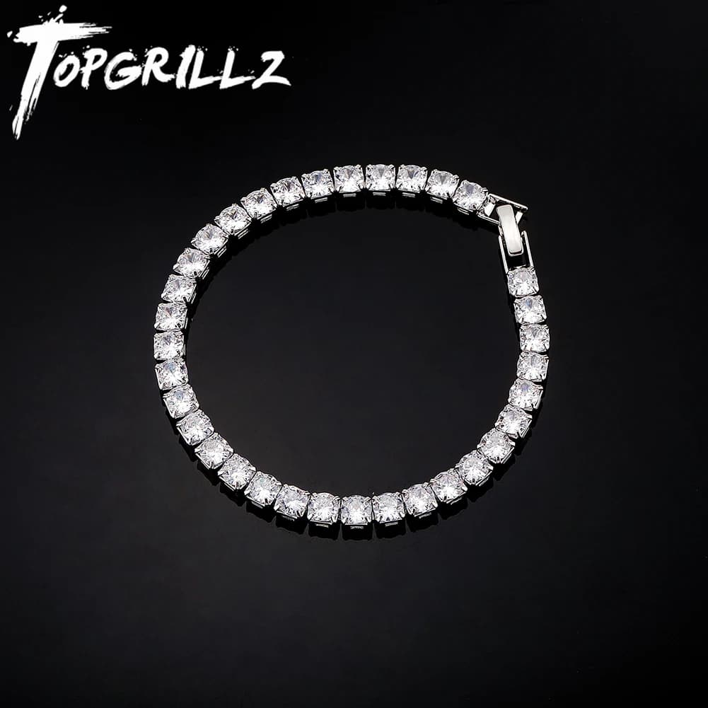 TOPGRILLZ 3/4/5MM Micro Tennis Bracelet with New Fold Over Clasp Hip Hop Bling Iced Out Cubic Zirconia Jewelry Gift For Men