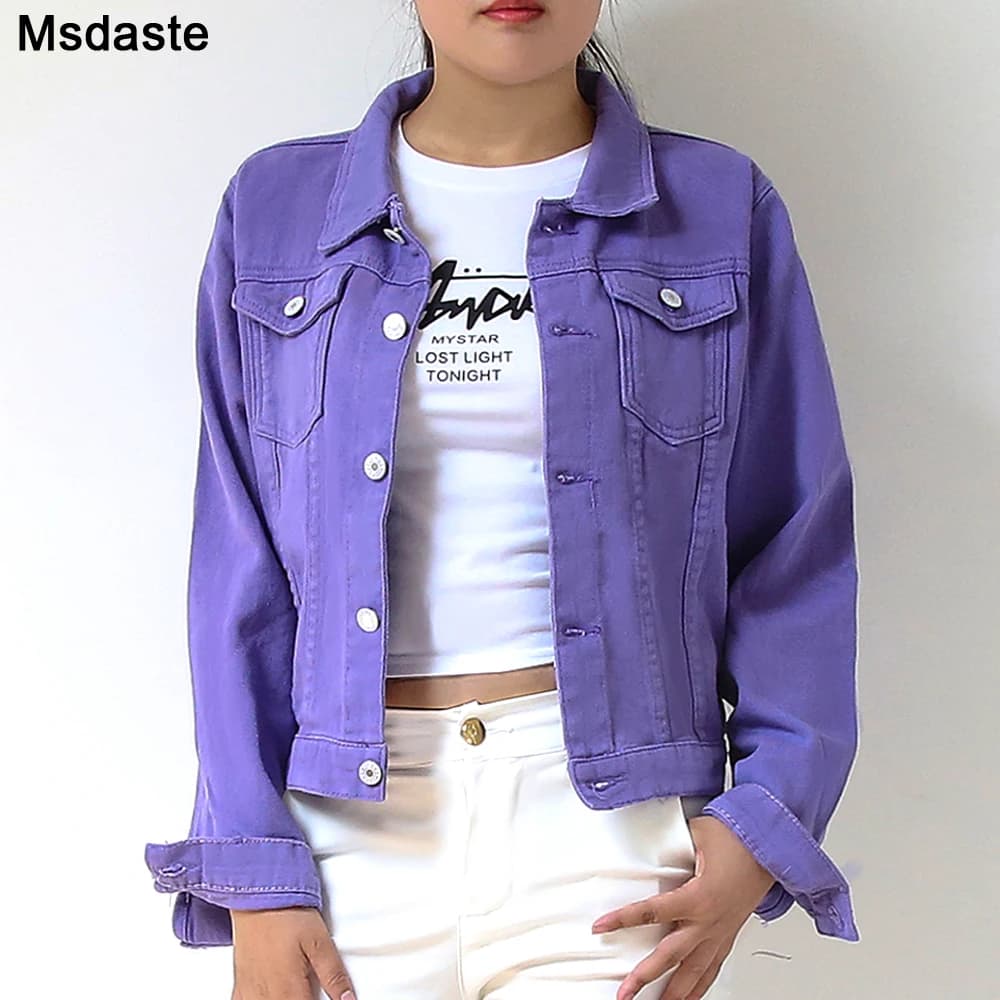 Cappotto di Jeans per donna Casual Chaqueta Mujer Casaco Jaqueta Feminina nuova primavera autunno viola Jeans corti giacche cappotti capispalla