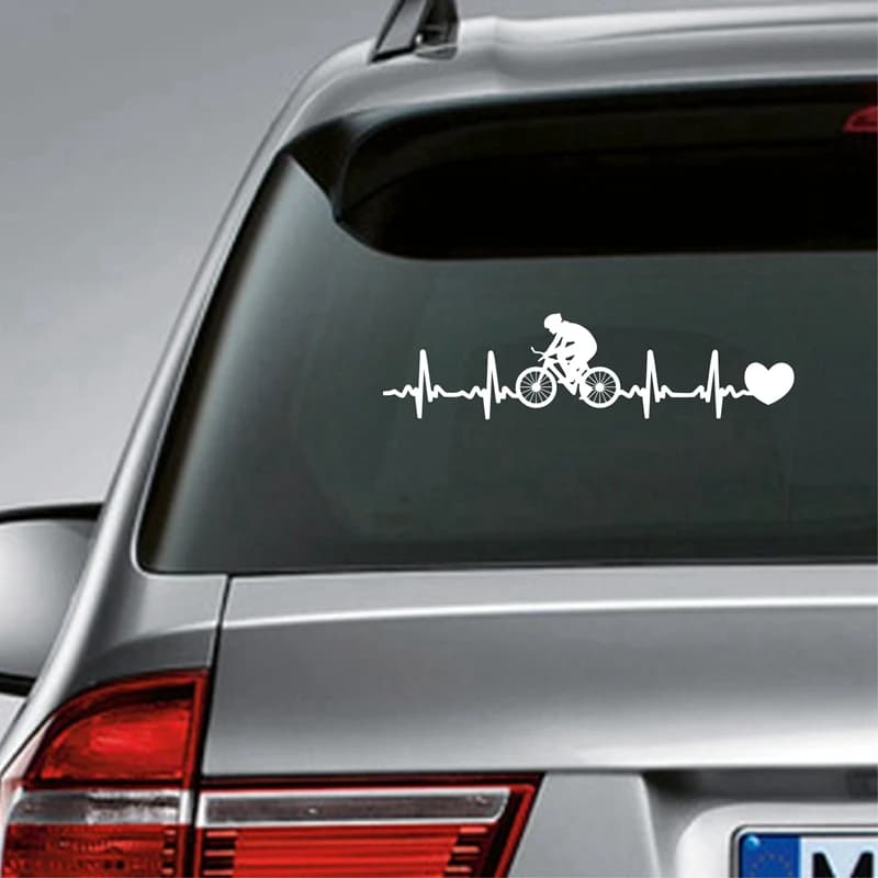 Ciclismo battito cardiaco adesivo in vinile decorazioni per vetri auto, bicicletta ecg battito cardiaco decalcomania per Laptop per Apple MacBook Air/Pro decorazione