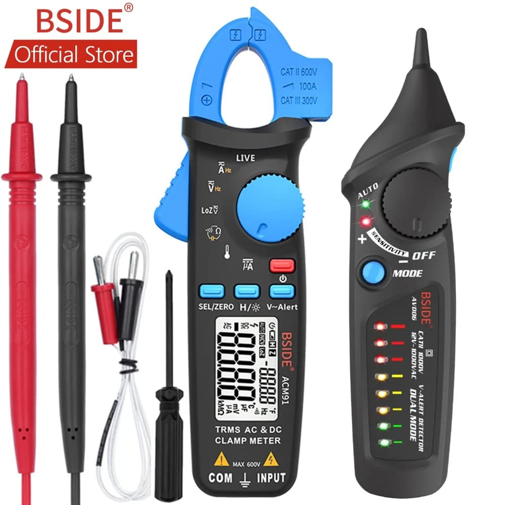 Pinza amperometrica digitale BSIDE ACM91 Corrente AC/DC 1mA Vero RMS Gamma automatica Controllo live NCV Temp Frequenza Condensatore Tester Multimetro