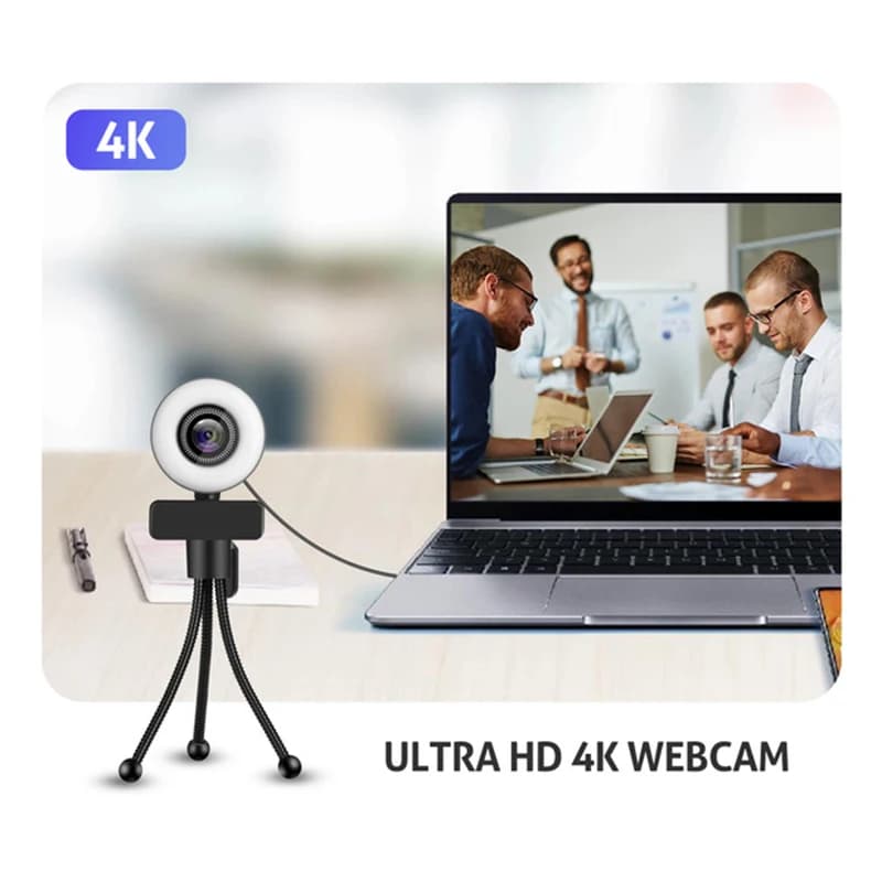 Webcam 4K 2K 1080P Full HD with Microphone and LED Light, USB Camera Rotating for PC, Laptop and YouTube