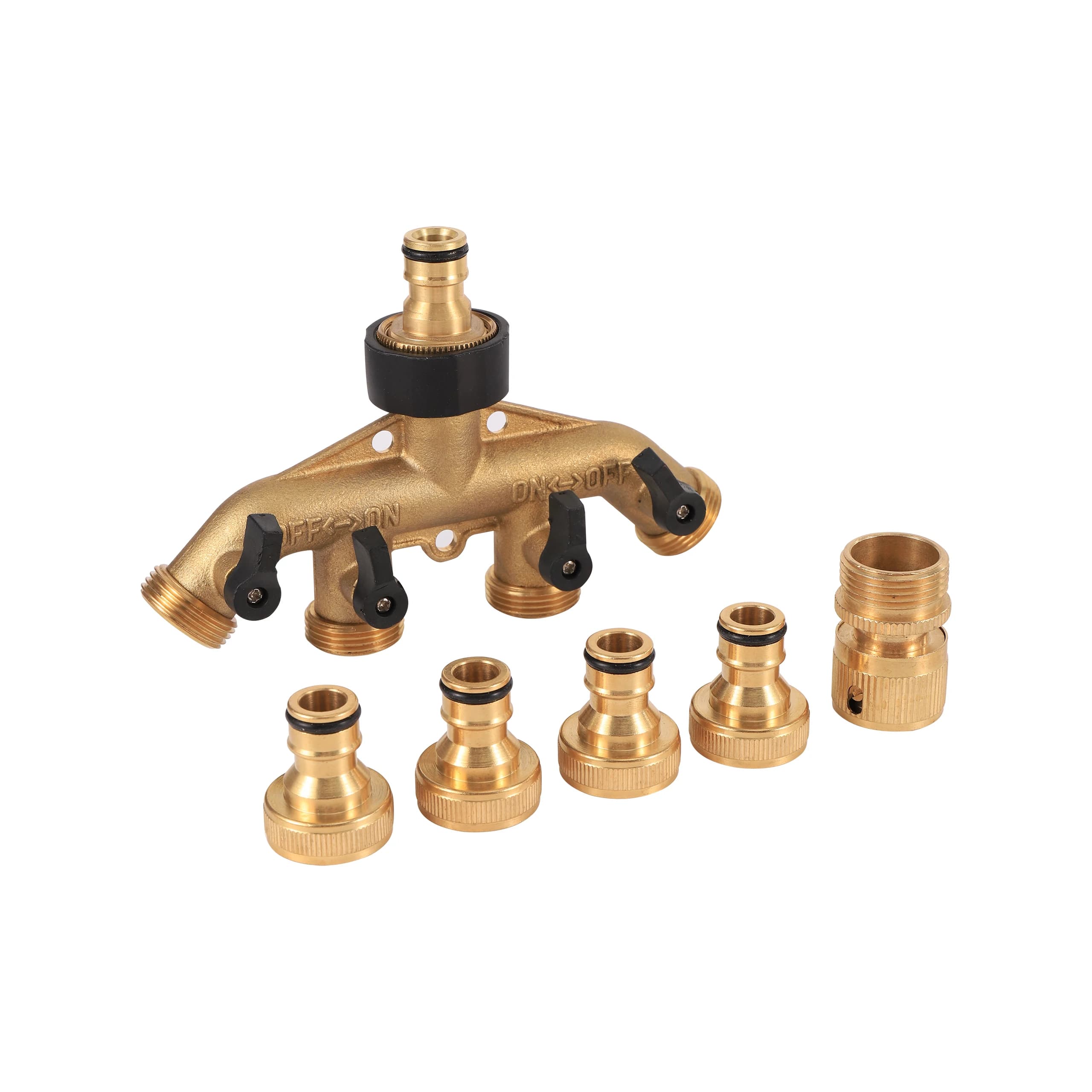 Connettore per tubo flessibile da giardino in ottone a 4 vie per impieghi gravosi adattatore per rubinetto dell'acqua connettori per rubinetto per irrigazione da giardinaggio da 3/4 pollici
