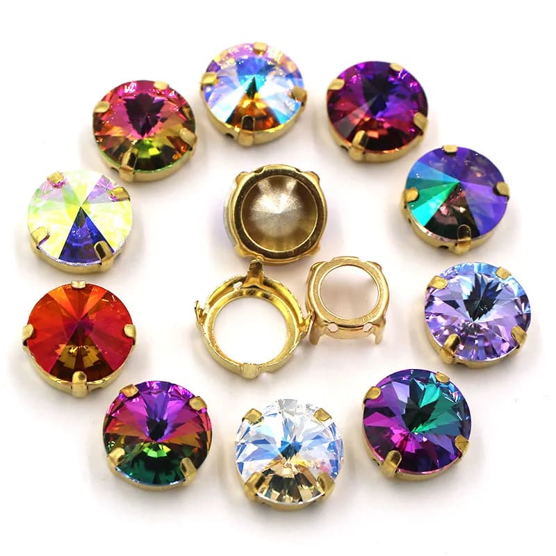 Strass in Cristallo Rotondo da 6mm/8mm/10mm/12mm/14mm con Artiglio Dorato, da Cucire su Applicazioni/Vestiti/Accessori per Abbigliamento