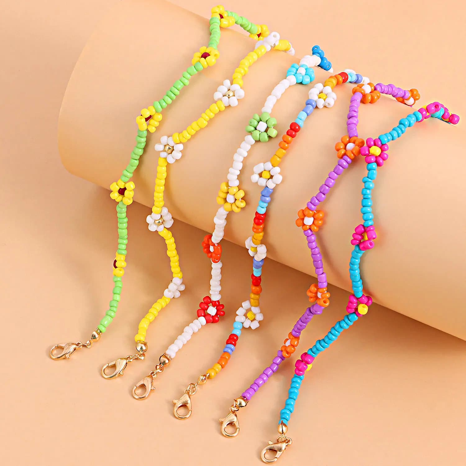 Meetvii Kpop beads small flower anklet bracelet fashion woman beads colorful beads chain charm bracelet on the leg jewelry Boho