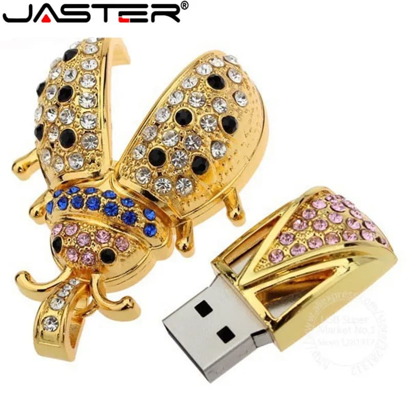 JASTER Bella scarabeo usa chiavetta in cristallo pendrive moda diamante metallo insetto pen drive 4G 16GB 32GB 64GB memoria stick regalo