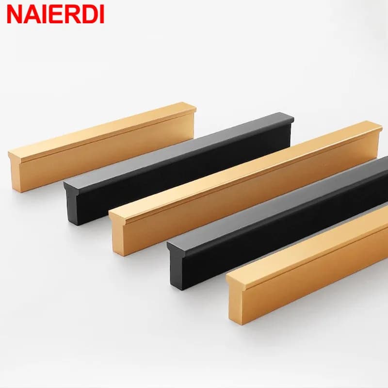 NAIERDI Stile Moderno Cabinet Nero Maniglie In Oro T Bar In Lega di Alluminio Da Cucina Armadio Tira Cassetto Manopole Mobili Maniglia Hardwa