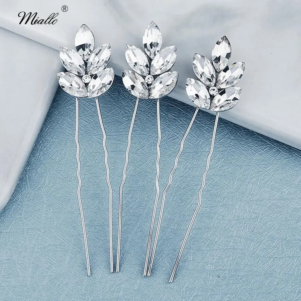 Miallo 3pcs/lot Bridal Wedding Hair Accessories Silver Color Crystal Hair Pins Clips for Women Jewelry Bride Headpiece Gifts