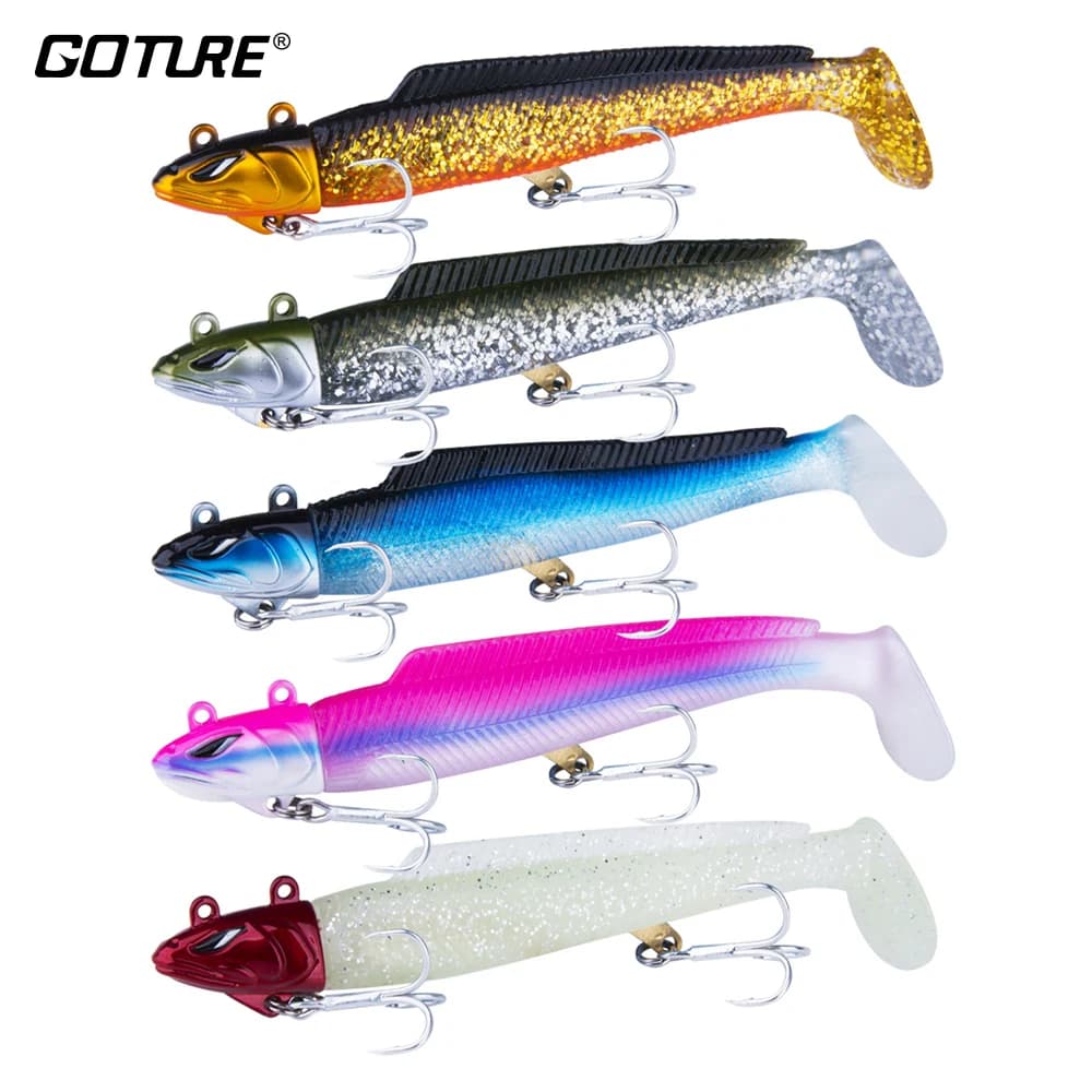 Goture 5 pz/set Jig Head Richiamo Morbido di Pesca Wobblers In Silicone Swimbait Esca Artificiale per la Pesca Alla Carpa Luccio 21g 28g 18g Richiamo Morbido