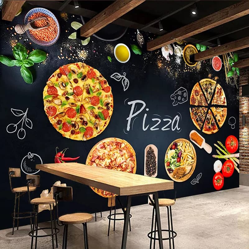 Custom 3D Pittura Murale Carta Da Parati Personalizzata Pizza Shop Lavagna Foto Muro di Carta Cafe Ristorante Sfondo Decorazione Della Parete