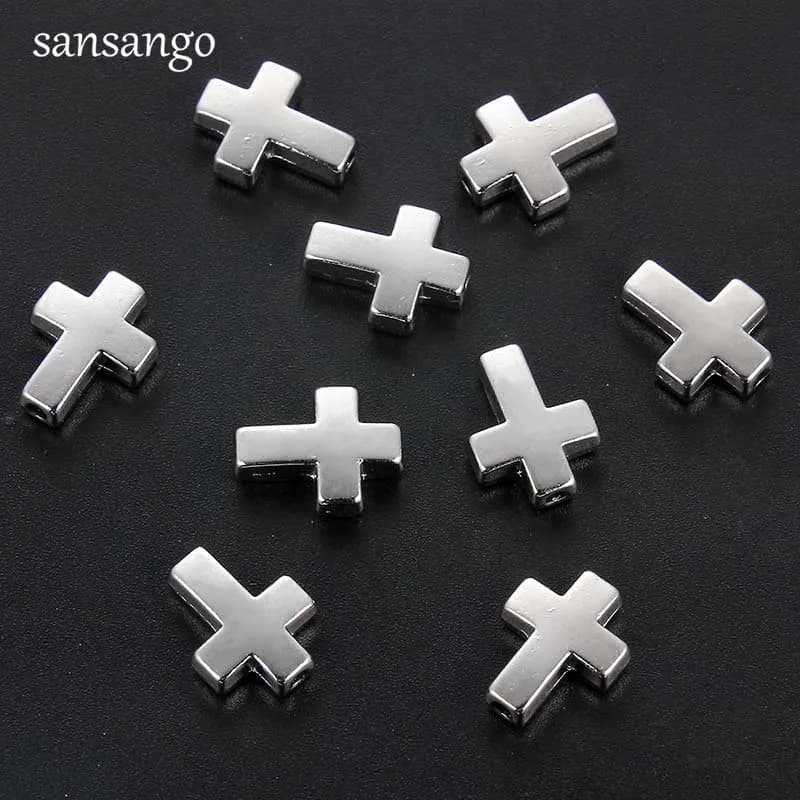 10pc Alloy Smooth Religion Cross Loose Spacer Beads DIY Charms Bracelet Necklace For Women Men Jewelry Accessories 13*10mm