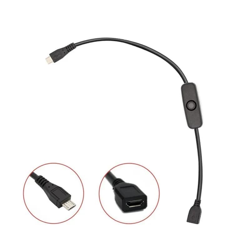 Raspberry Pi 3 4 Power Cable With On/off Micro USB Type C Switch for Raspberry Power Cable for Pi 3 Model B +/B/2/zero