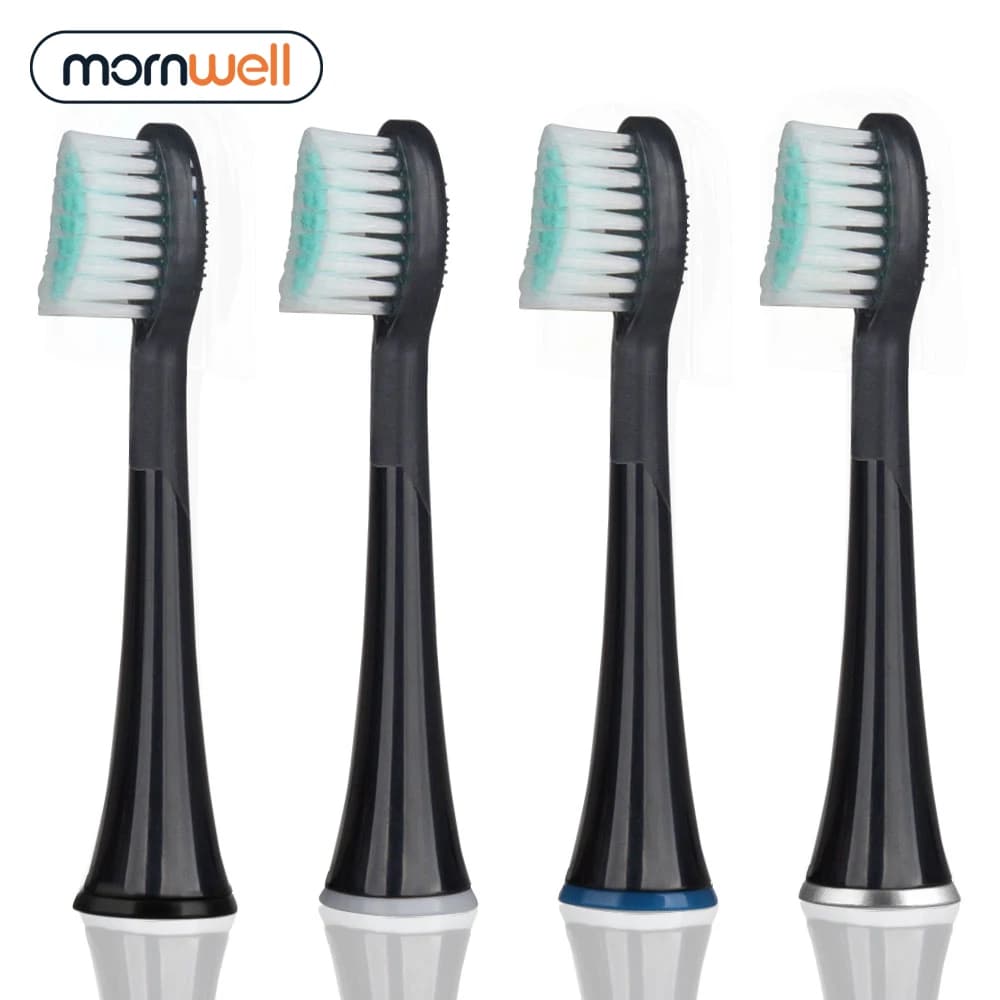 Mornwell 4 pieces D901/D902 Black rubber spare heads with Mornwell D01B electric toothbrush caps