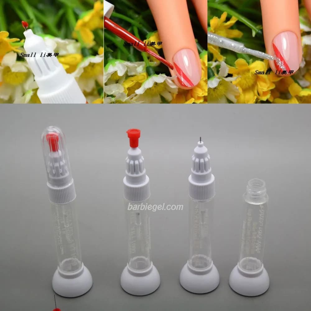 Kimcci 100 pz/lotto penna punteggiata disegno penna strumenti per Nail Art 2 IN 1 pennello ad ago penna per smalto a doppio uso bottiglia vuota