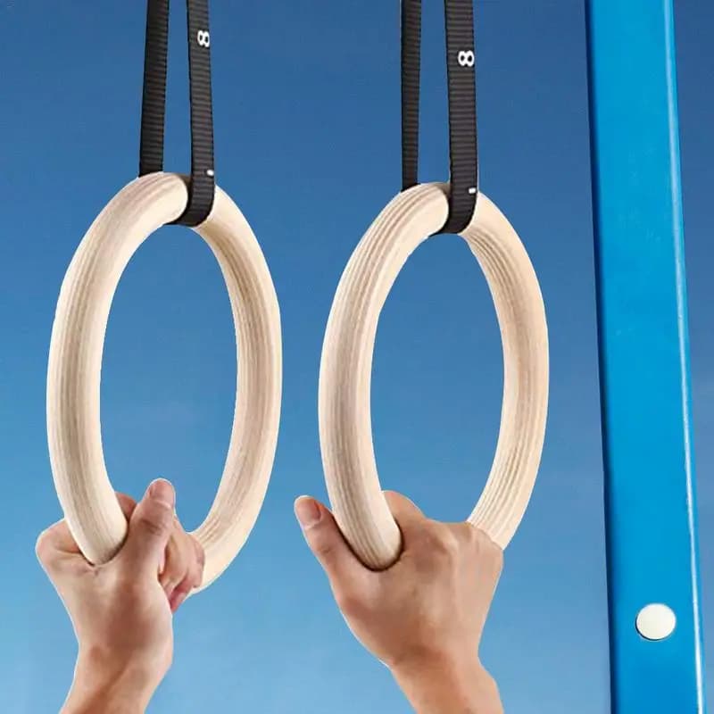 1 piece birch wood gym ring for fitness training at home Adjustable straps for optional