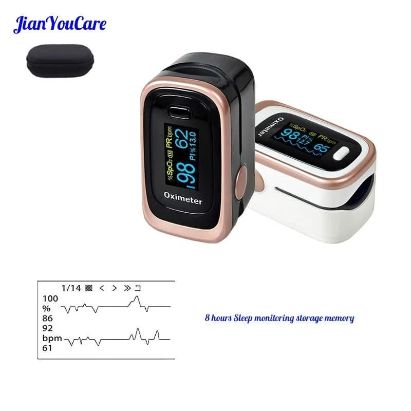 Digital Oximeter Portable by OLED finger with SPO2 Monitoring, PR, PI and 8 Hours of Autonomy, Oxygen Meter in Blood with Custody