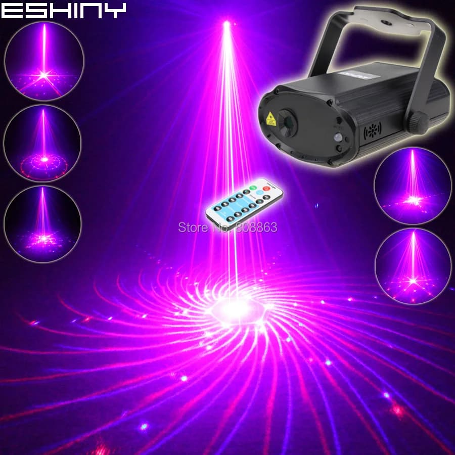 ESHINY Mini R&B Laser Big 24 Pattern Projector Dance Bar Family Party Xmas Stage DJ Illuminazione ambientale Effetto luce Spettacolo di luci T94D3