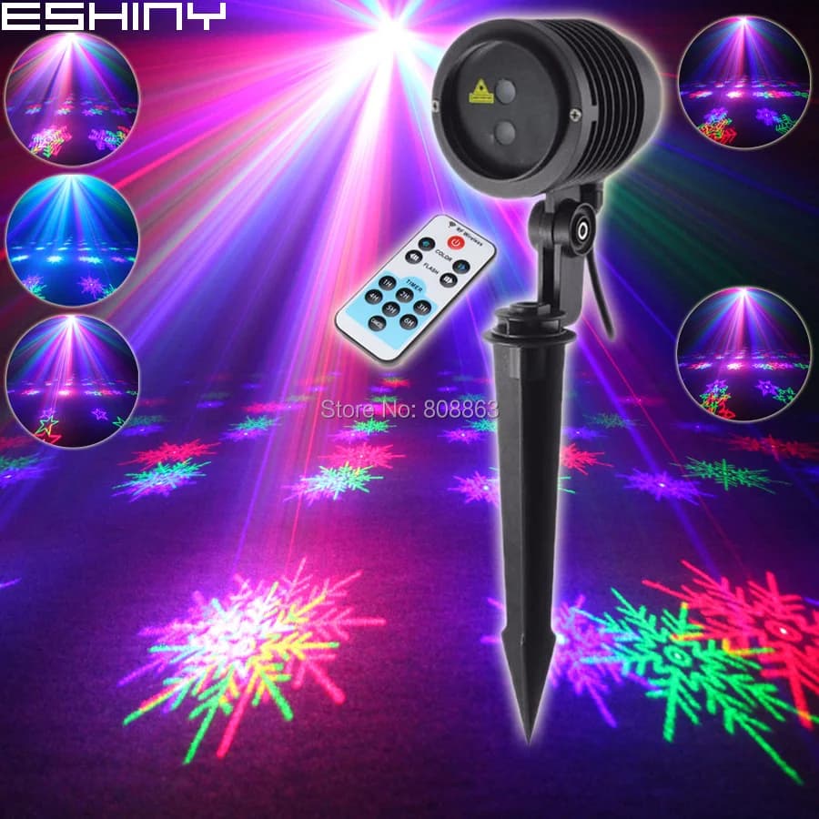 Proiettore Laser RGB ESHINY per Esterni con 6 Motivi di Neve, Luce per Alberi da Giardino, Illuminazione per Feste, Casa, Natale, DJ, Pareti e Paesaggi T245D3