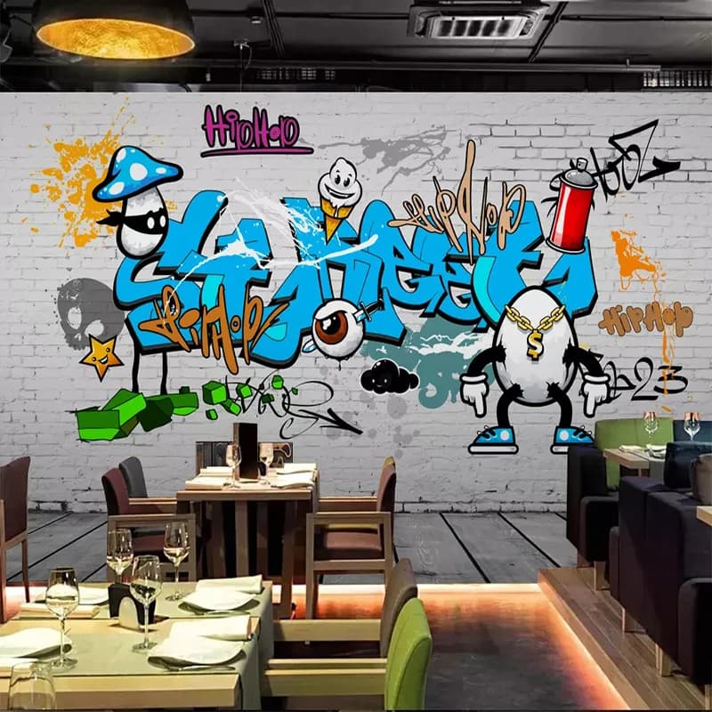 Custom 3D Foto Murales Carta Da Parati Papel De Parede Stile Europeo Retro Graffiti di Strada Bianco Muro di Mattoni Bar Ristorante di Arte Murale