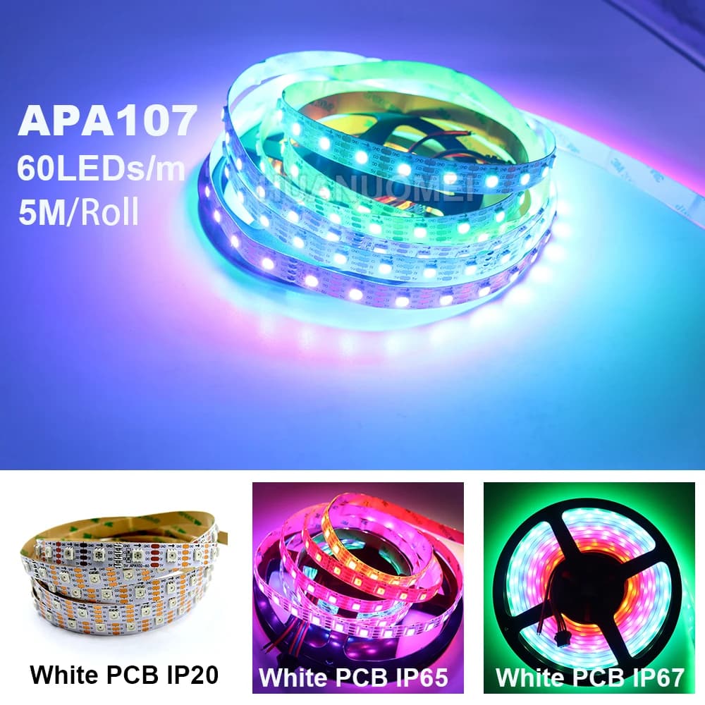 Strisce LED APA107 RGB 5V 30-144 LED/m Nastro flessibile APA102 al neon digitale 5050 SMD Pixel indirizzabile per illuminazione di insegne TV
