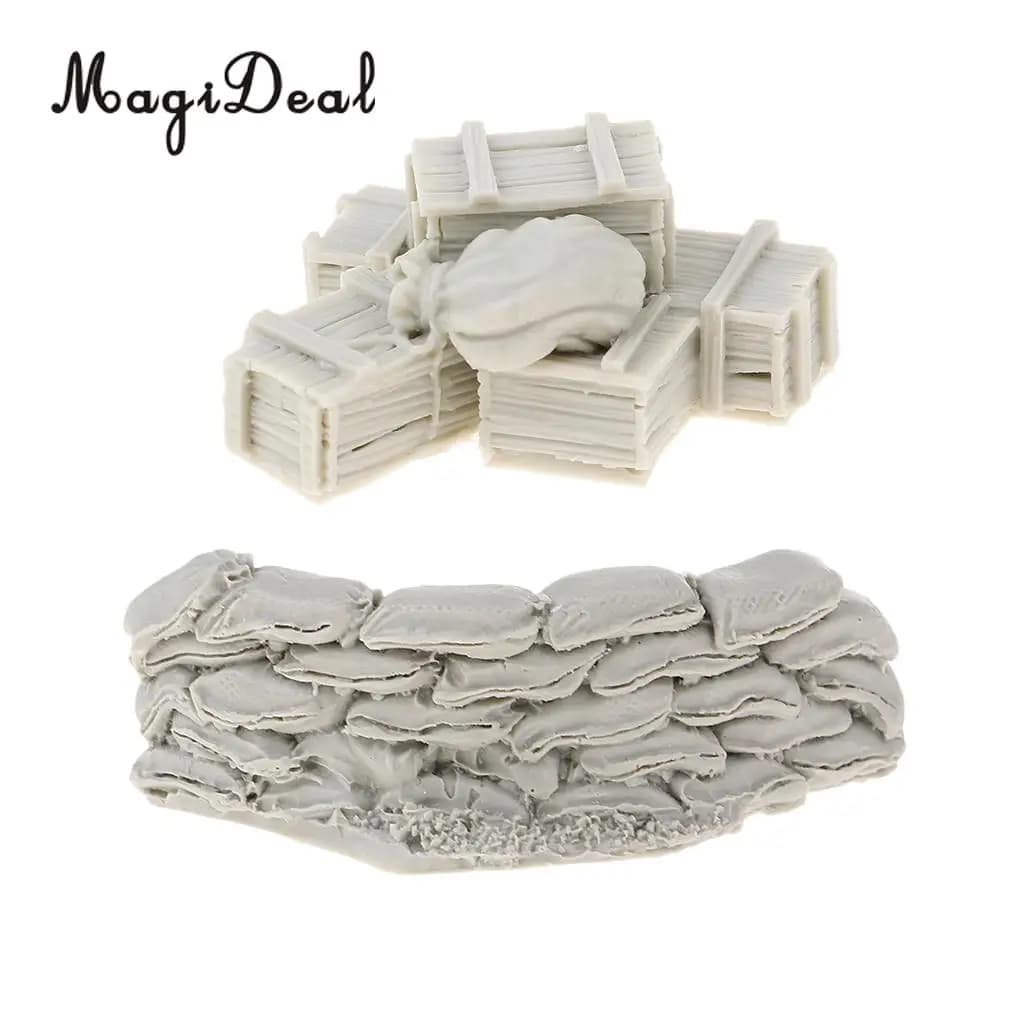 Set di accessori per scene modello soldato 1/35 Set di sacchi di sabbia in resina Scatole e borse per munizioni da parete Set completo Kit non verniciato