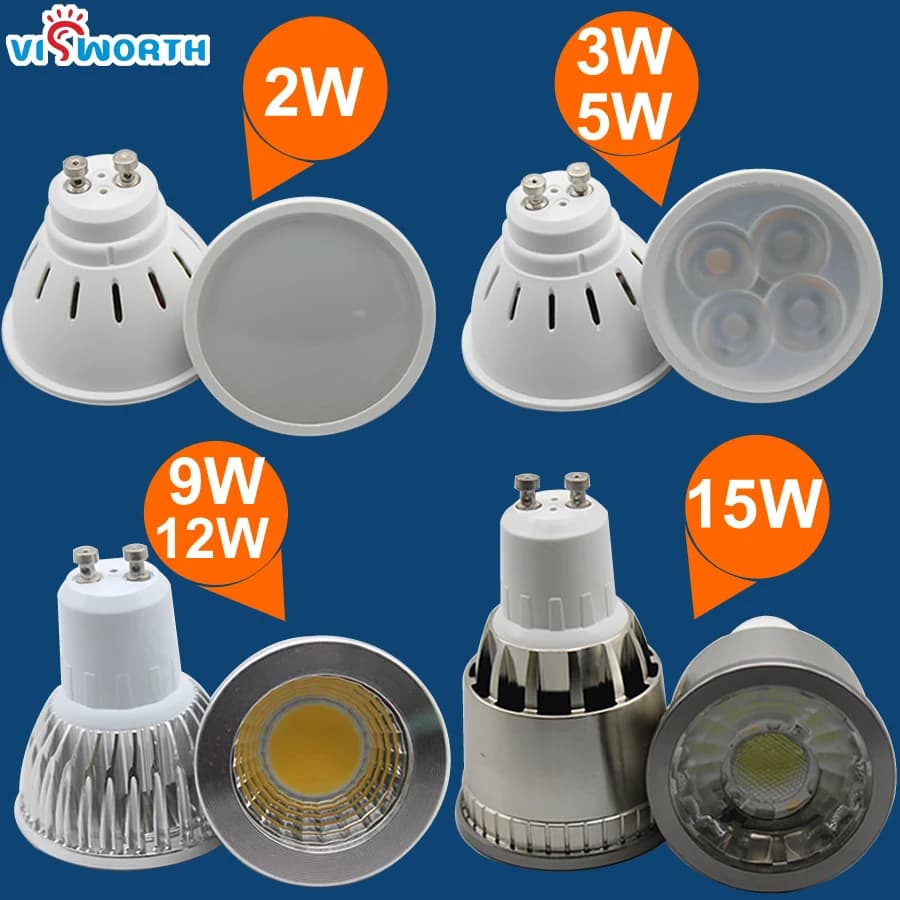 Gu10 Led Bulbs 2W 3W 5W SMD2835 Lamp Cup 9W 12W 15W Cob Led Light Ac 110V 220V 240V Warm Cold White Lampada Spotlight For Home