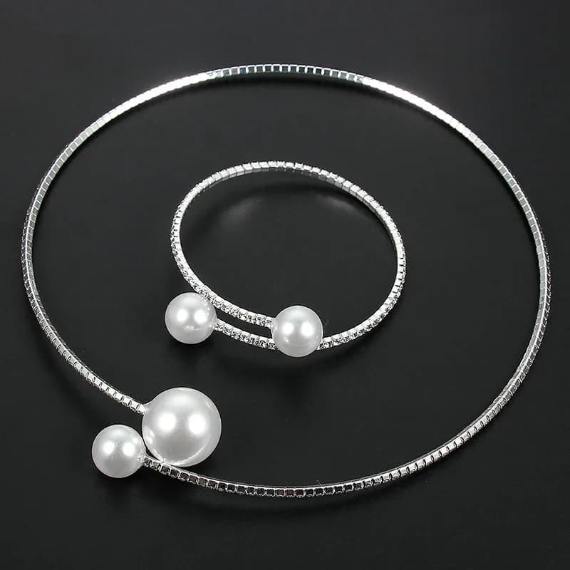 2 pezzi/set girocolli di perle simulate europee collana braccialetto set di gioielli regolabili per le donne accessori per la festa nuziale nuziale