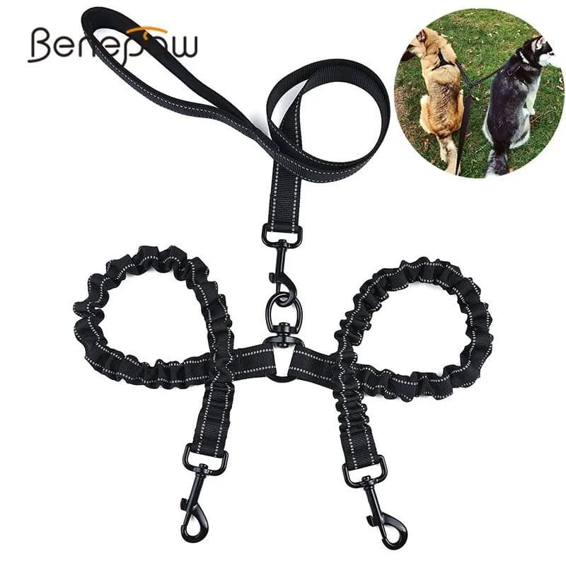 Benepaw Premium Attrezzature Bungee Doppio Guinzaglio Del Cane Riflettente Heavy Duty Dual Pet Guinzaglio Imbottito Maniglia Piccolo Medio Grande Cani