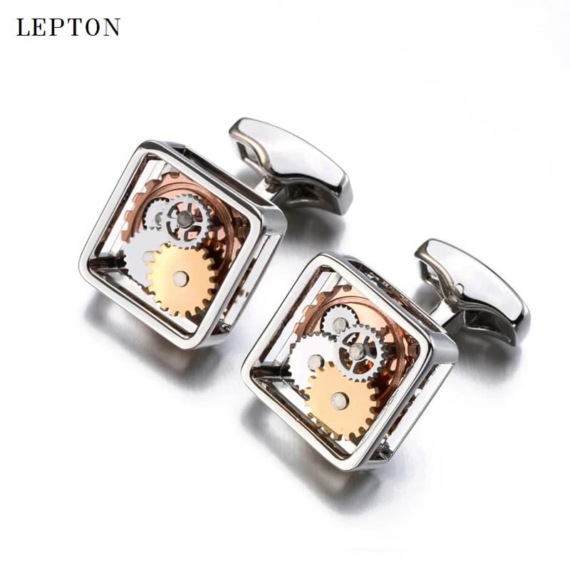 Gemelli quadrati Steampunk Gear di vendita calda per uomo Lepton Orologio Meccanismo Gemelli Gear Moda Uomo Sposo Gemello da sposa