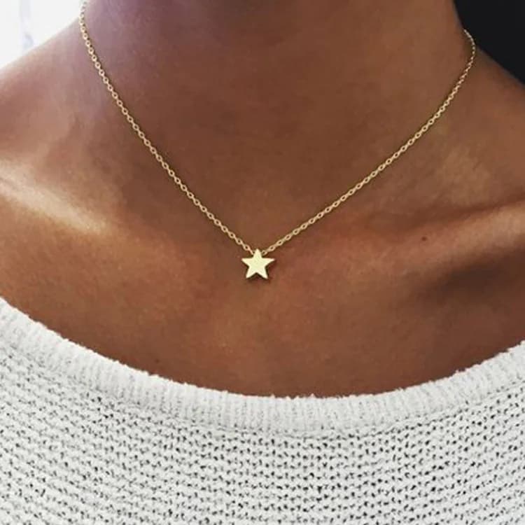 Collana semplice da donna con clavicola corta, collana con temperamento, pendente con stelle in oro e argento spesso, regalo di compleanno