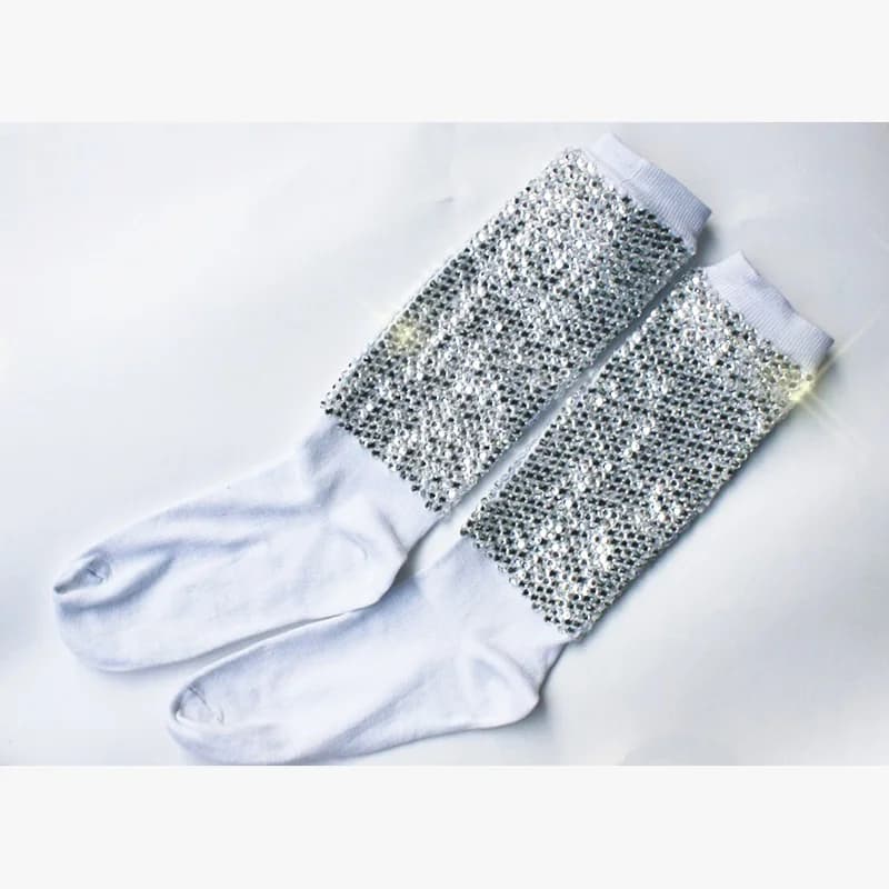 Rari calzini larghi in cristallo classici di Michael Jackson, fatti a mano, 100% coprigambe, stile Billie Jean