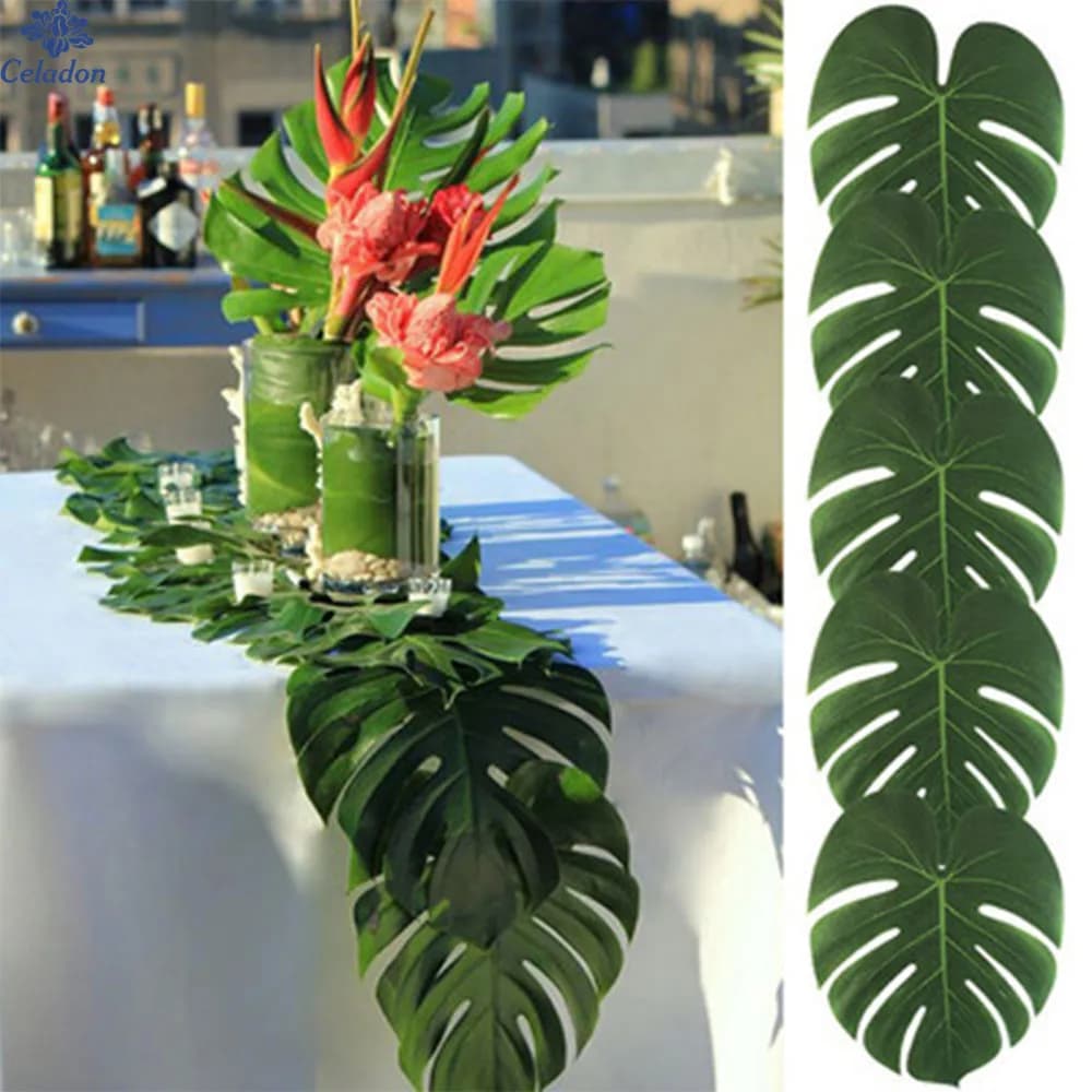 12 pz/lotto tessuto foglie di palma artificiali hawaiano Luau Party Jungle Beach decorazione per feste a tema