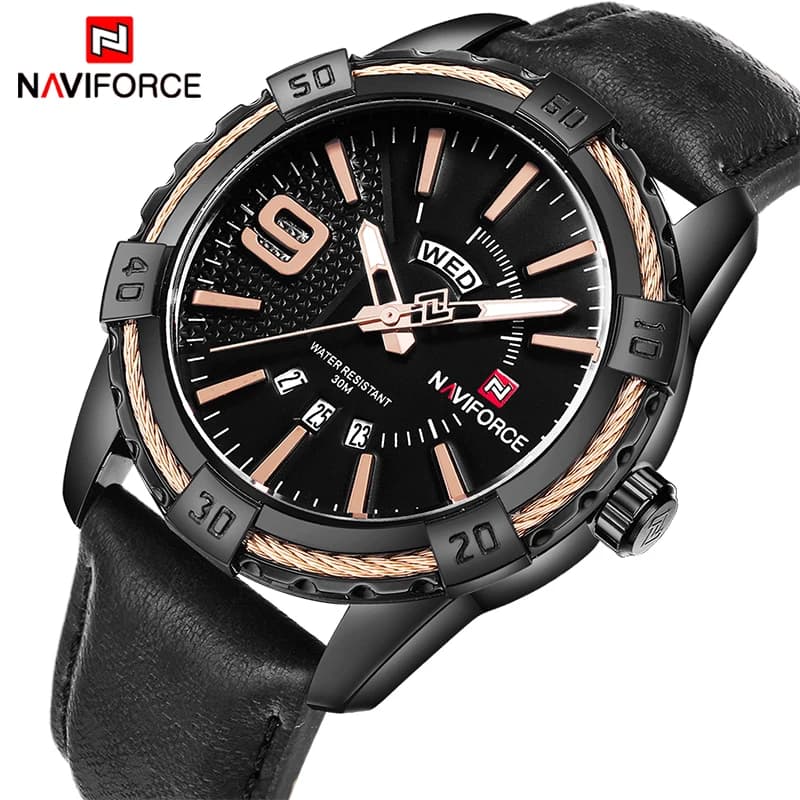 Nuovo Orologio da Uomo NAVIFORCE al Quarzo, Impermeabile, Antiurto, con Cinturino in Pelle, Elegante Orologio da Polso Maschile di Lusso NF9117L
