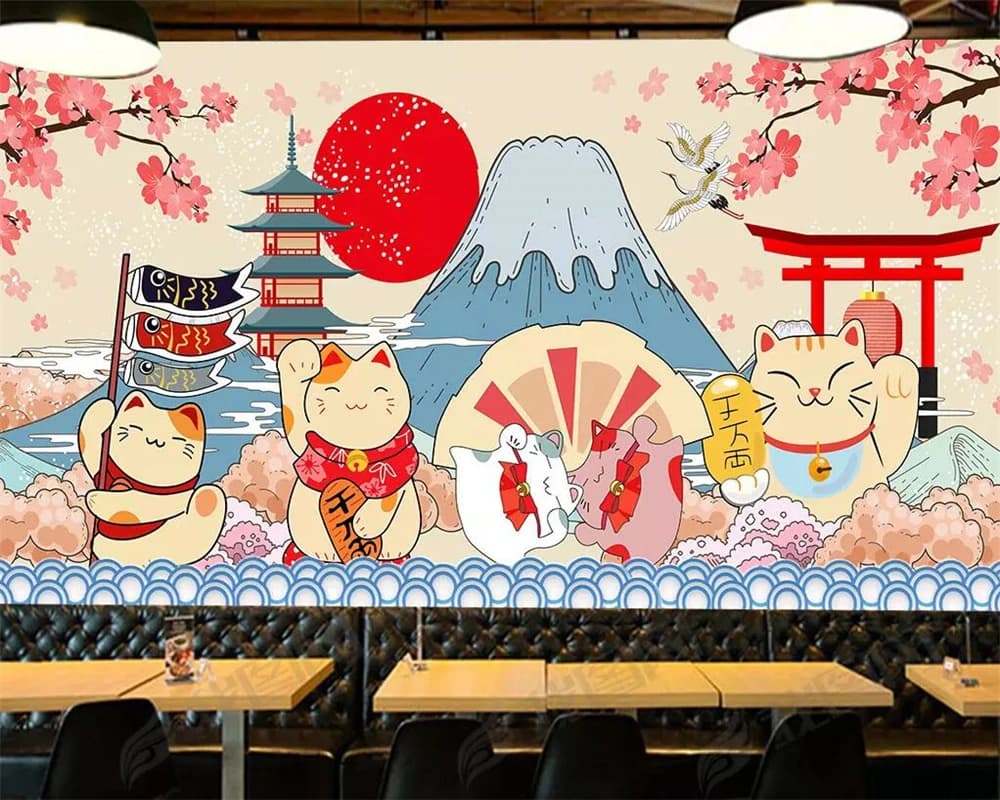 Carta da parati di dimensioni personalizzate Stile giapponese Fujiyama cartone animato murale Cibo giapponese ristorante sushi pareti di fondo carta da parati 3d foto