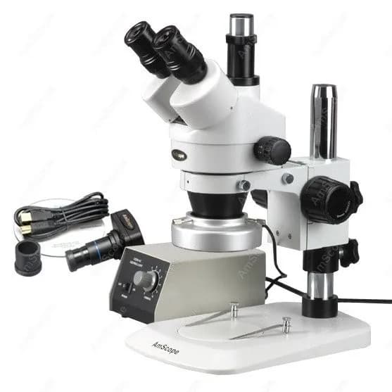 AmScope Stereo Microscope with Zoom 3.5X-90X, LED Ring Light 80 LED and USB 2.0 3MP Camera on Column Support
