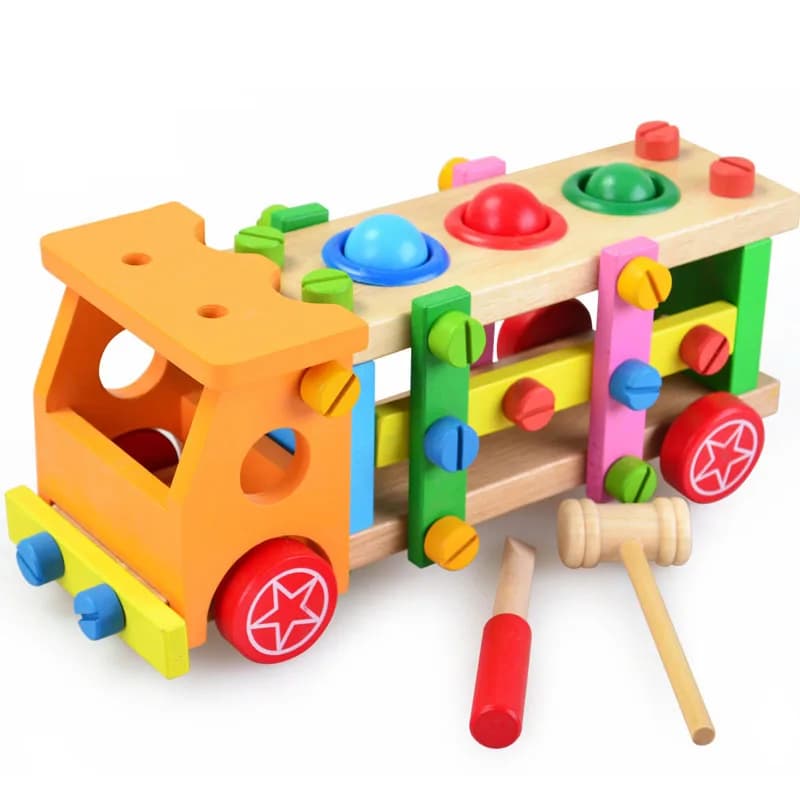 Blocchi di costruzione in legno fai-da-te Dado smontaggio bussare carrello giocattolo prima educazione composito blocchi di costruzione accoppiati camion di legno auto