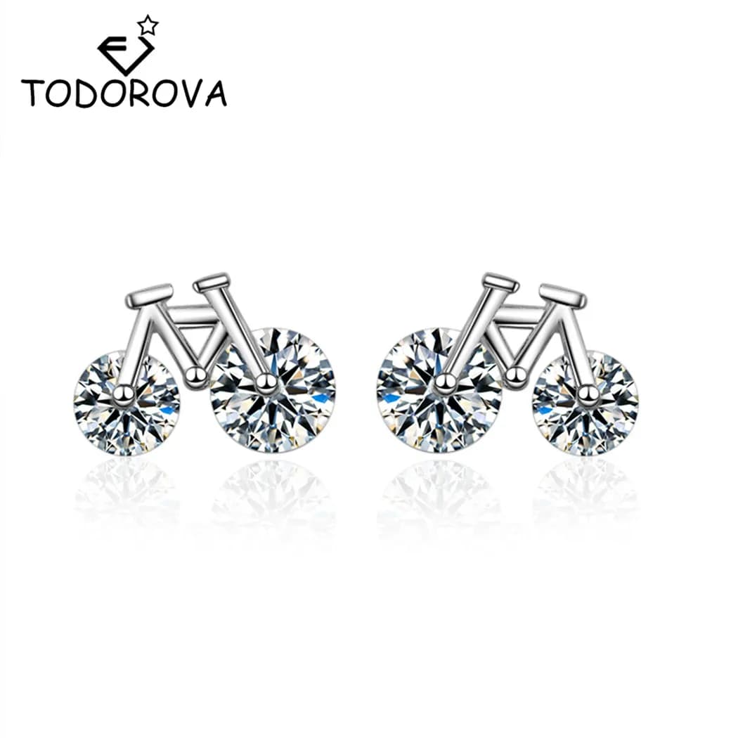 Todorova Orecchini adorabili con zirconi cubici Biker Orecchini carini e piccoli per bici da bicicletta per regali da donna Gioielli per orecchie in cristallo