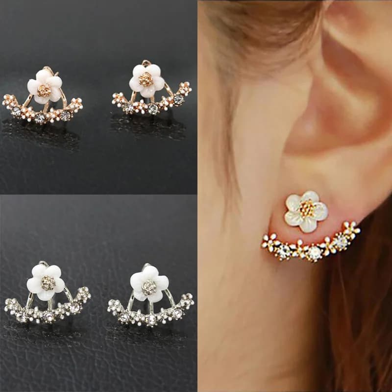 Orecchini a bottone con margherite alla moda coreana Temperamento Orecchini a doppia faccia con fiore semplice per borchie di gioielli da donna