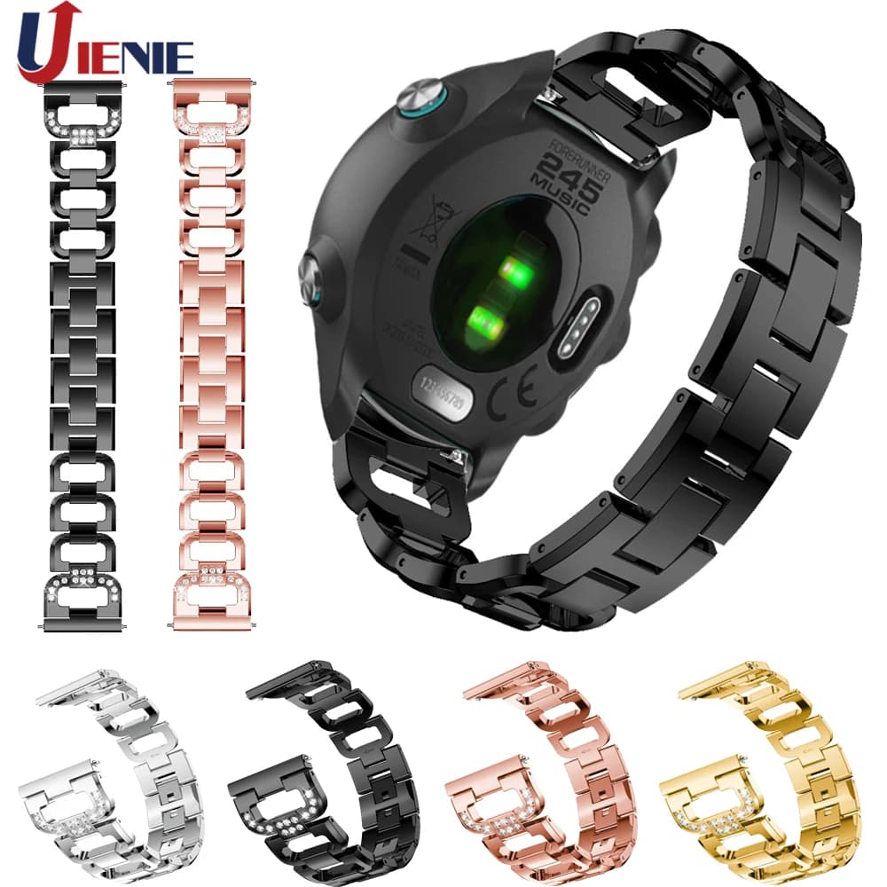 20mm Watch Band Strap for Garmin Forerunner 245 245M 645 Smart Bracelet Metal Replacement Wristband for Garmin Vivoactive 3