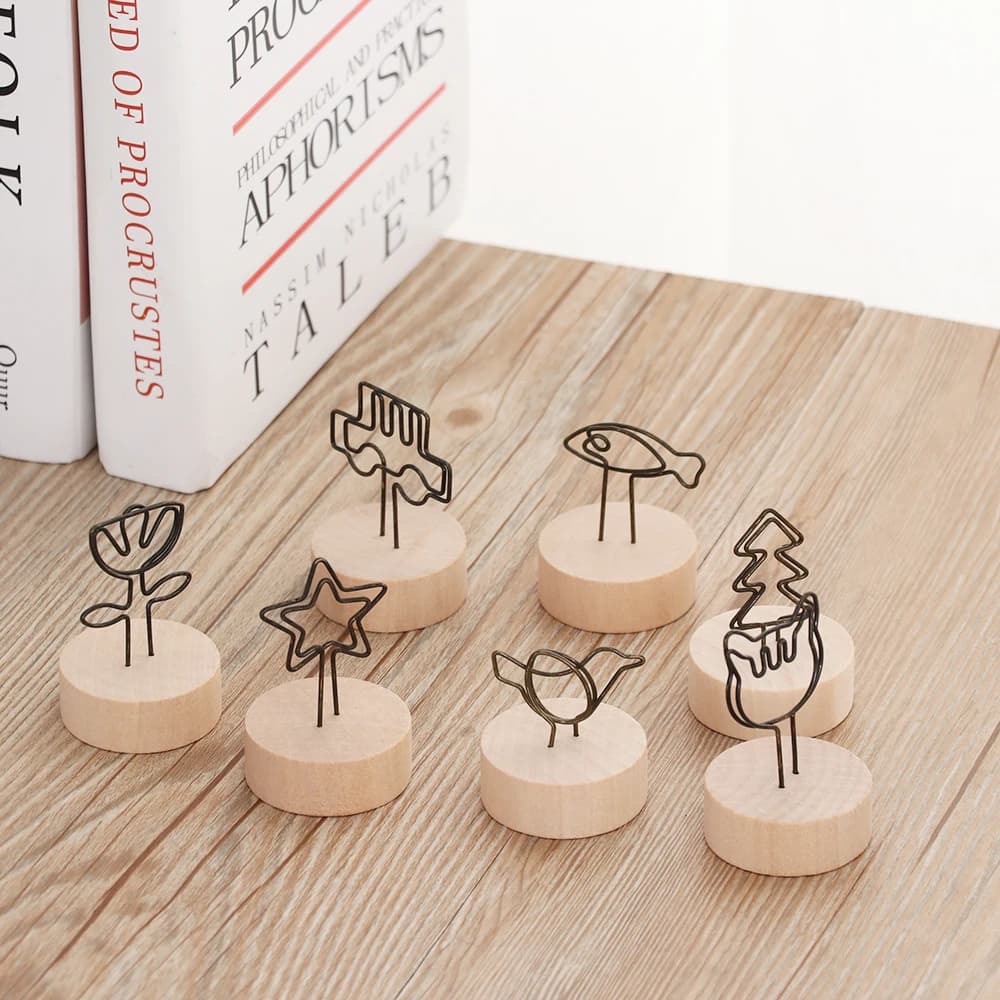 Creative Photo frame Round Wooden Note Picture Frame Clip Table Number Wedding Photo Holder Clip Memo Name Card Pendant Holder