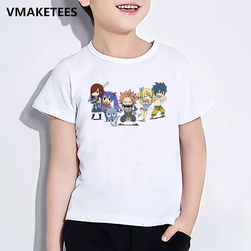 Maglietta estiva per bambini manica corta manica corta per ragazze e ragazzi maglietta con stampa coda di fata Anime cartone animato vestiti divertenti per bambini, HKP4345
